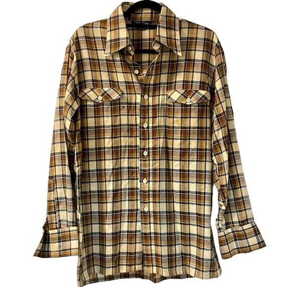 Vintage 80s J.C. Penny’s Brown Flannel Button Down Long Sleeve Shirt Adult Med - Picture 1 of 4